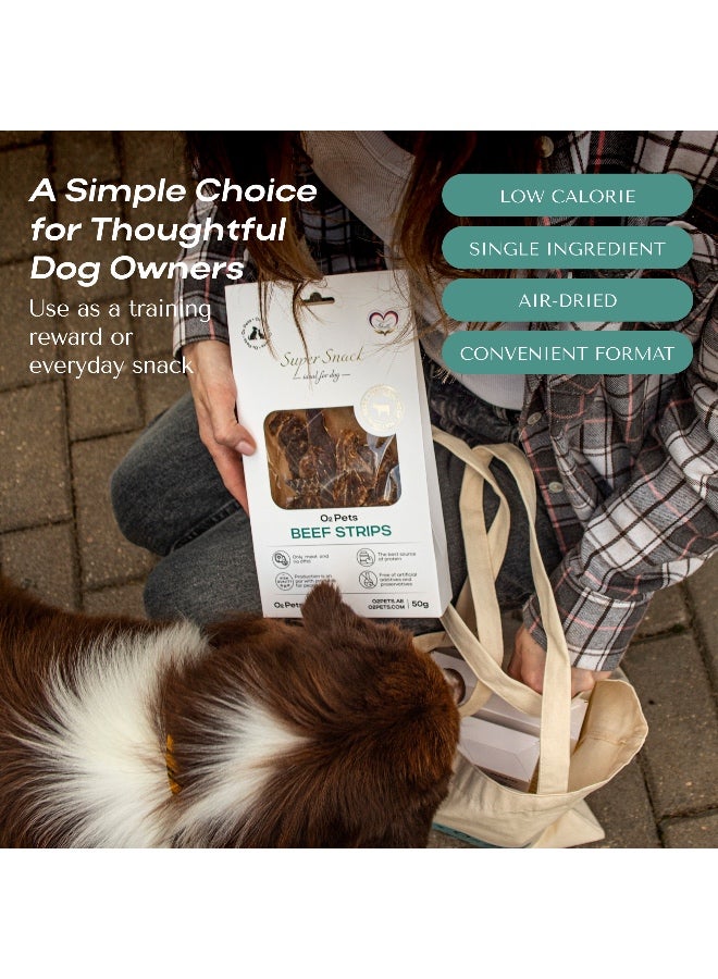 O2Pets Dog and Puppy Beef Strips Natural Treats – 100% Pure Beef Muscle Meat Jerky – High Protein & Grain-Free Reward for Sensitive Stomachs, Muscle Support & Dental Care 50g - Image 5